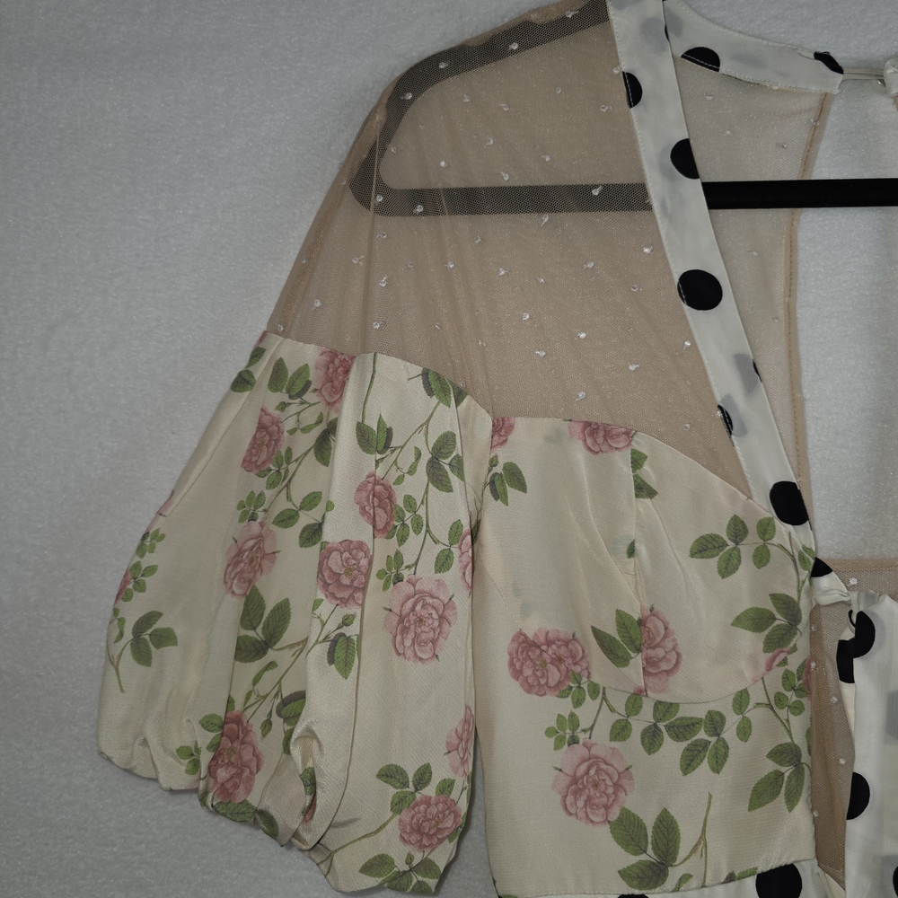 For Love & Lemons Butterscotch Mini Tiered Floral,Polka Dot Ruffle Dress S NWT - Picture 8 of 12